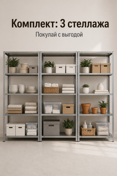 Комплект: 3 стеллажа АТЛАНТ ГРЕЙ